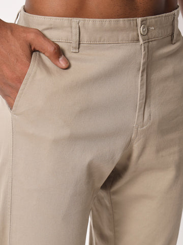 Slim Fit Gentle Men Fawn Cotton Lycra Casual Trousers