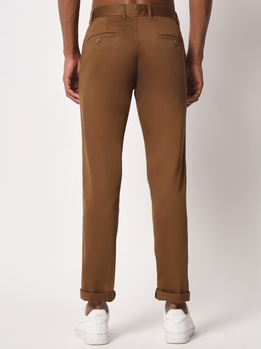 Slim Fit Gentle Men Brown Cotton Lycra Casual Trousers