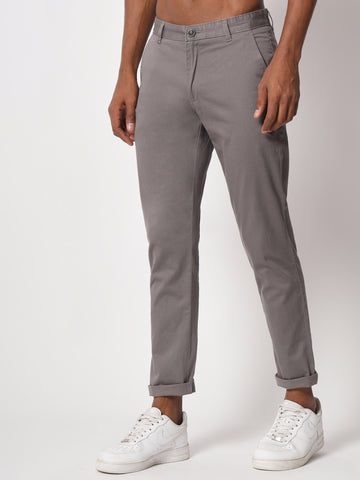 Slim Fit Gentle Men Grey Cotton Lycra Casual Trousers