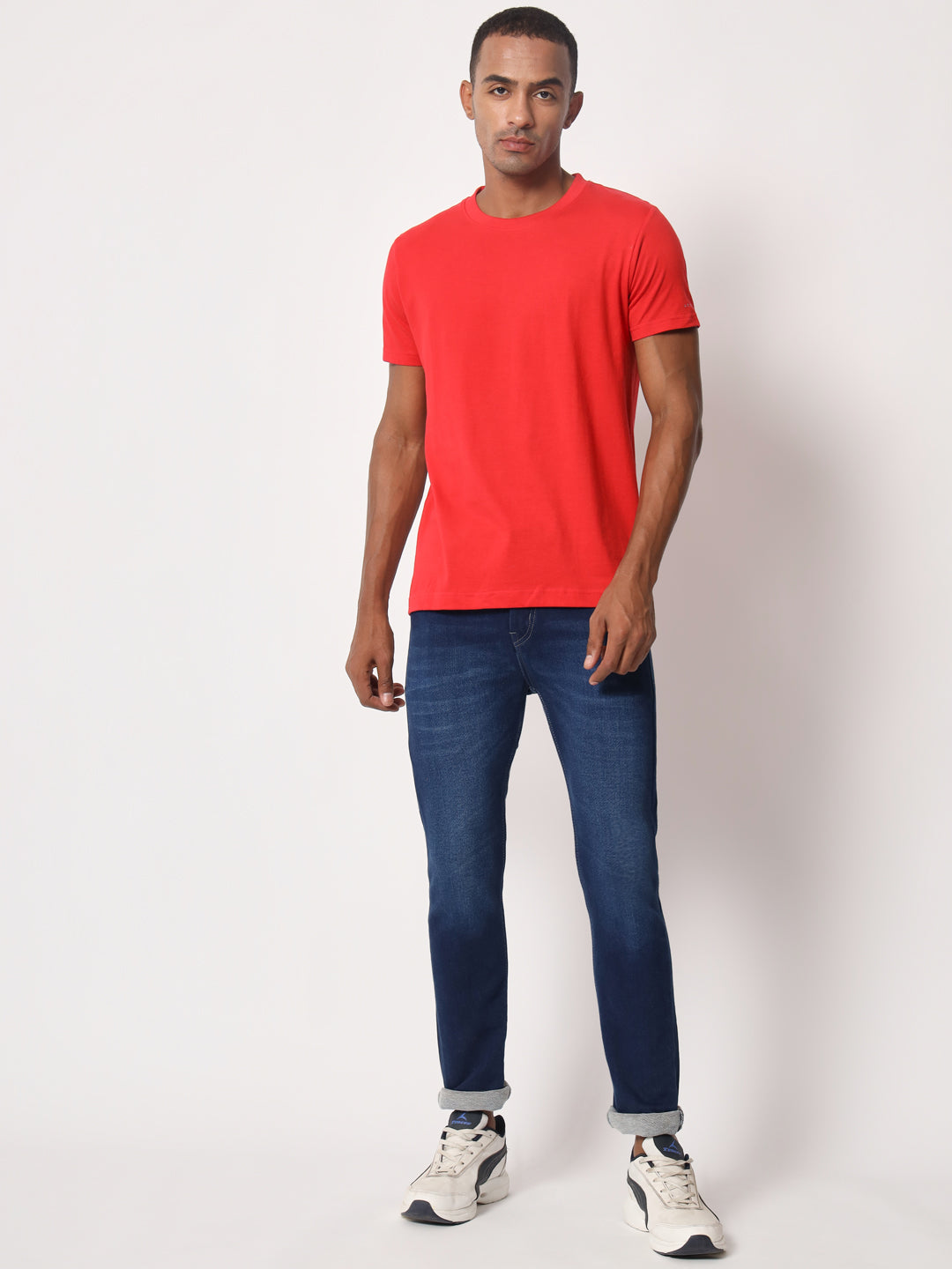Solid Men Round Neck Half Sleeve Red Cotton T-shirt