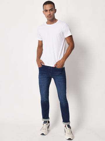 Cotton Solid Round Neck Half Sleeve White Men's T-shirt