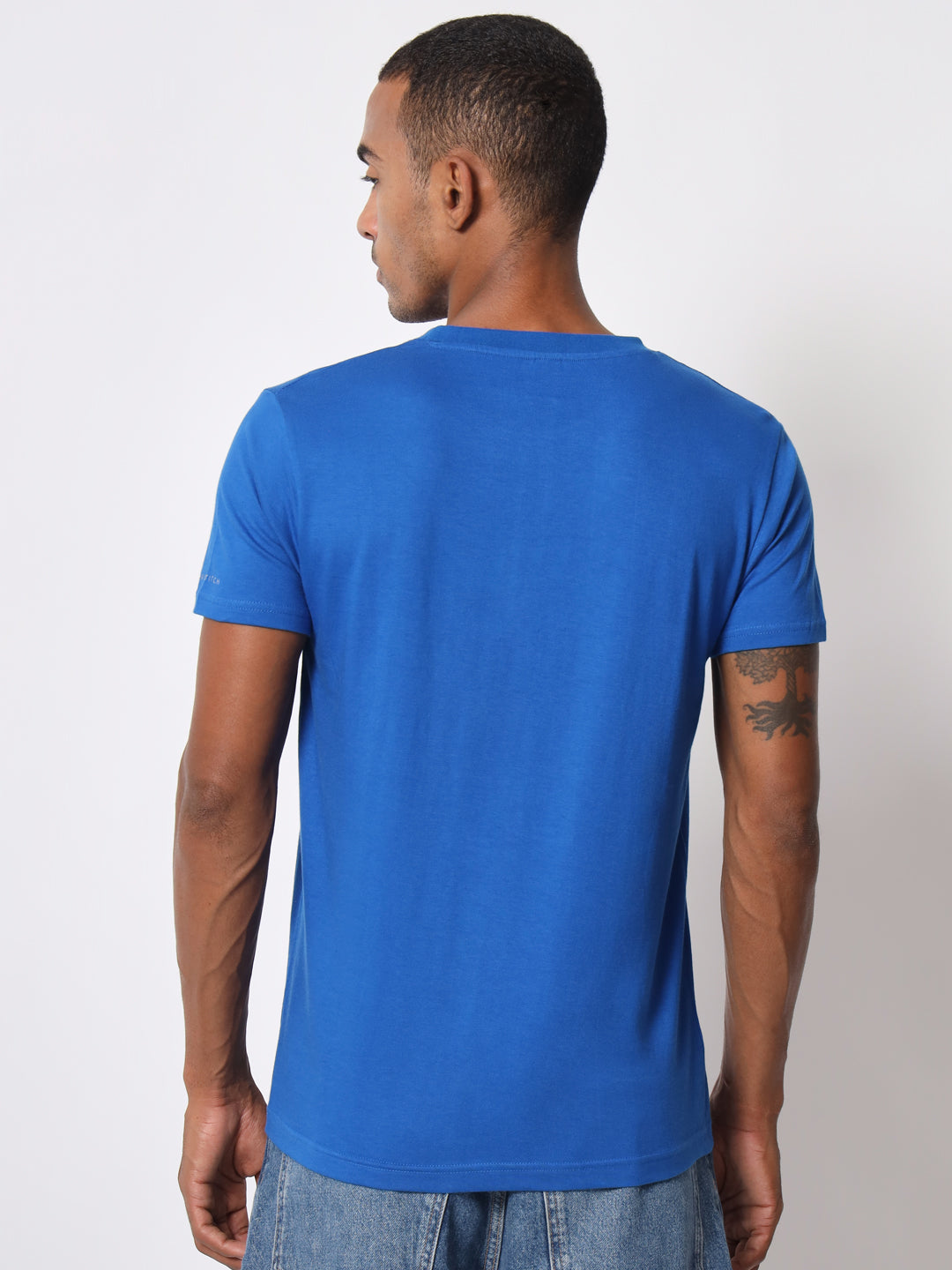 Royal Blue Solid Round Neck Half Sleeve Men's Cotton T-shirt