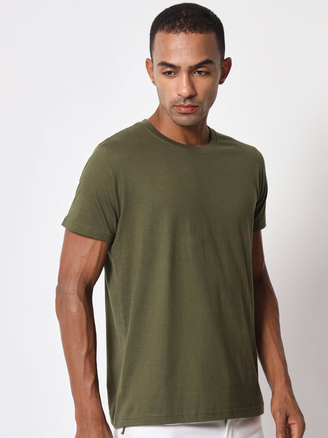 Olive Green Half Sleeve Cotton T-shirt for Men