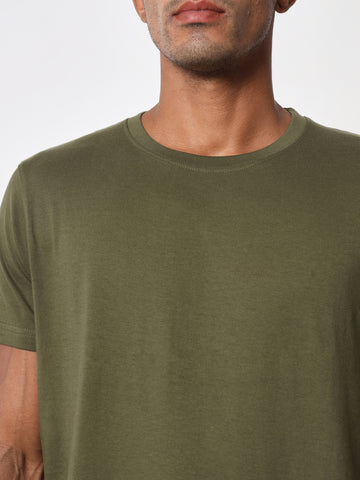 Olive Green Half Sleeve Cotton T-shirt for Men