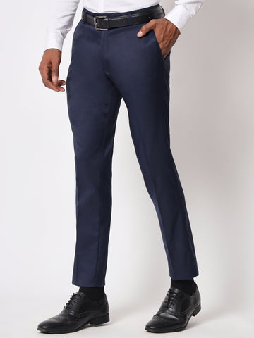 Navy Regular Fit Formal Trousers for Men