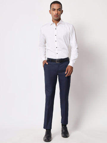 Navy Regular Fit Formal Trousers for Men