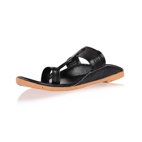 Black Leather Chappal/Slippers for Men