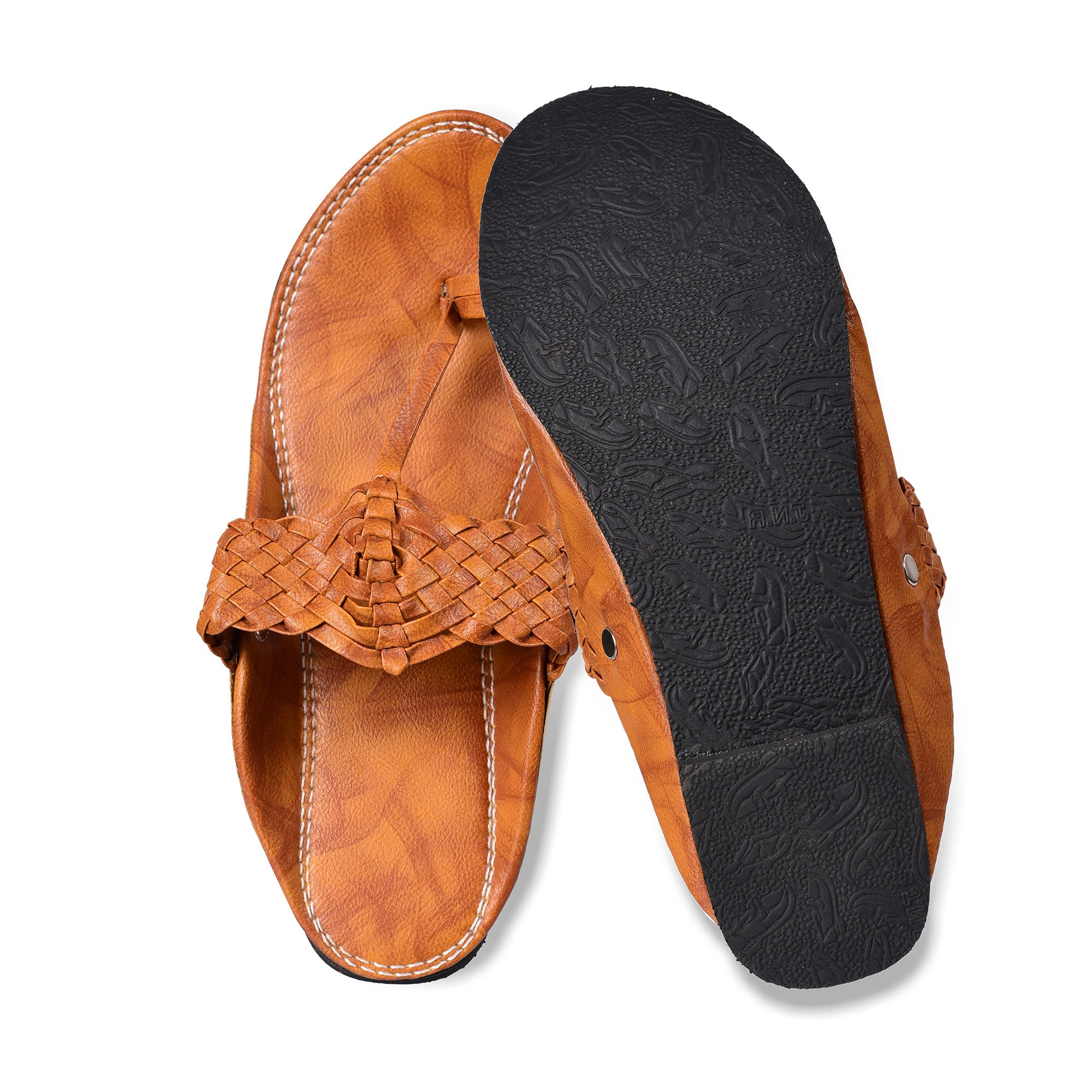 Men's Light Tan Flat Leather Sandals