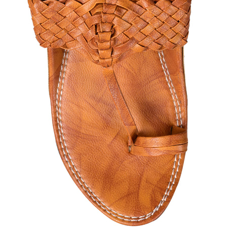 Men's Light Tan Flat Leather Sandals