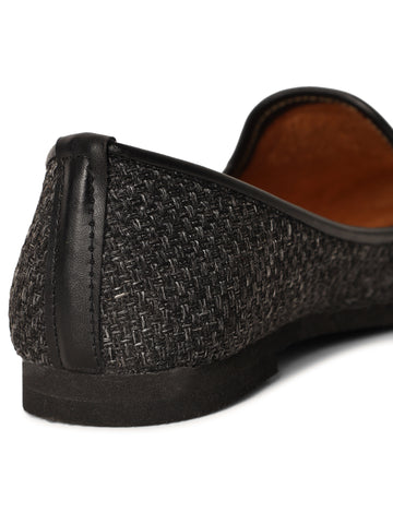 Black Embroidered Slip On Shoes