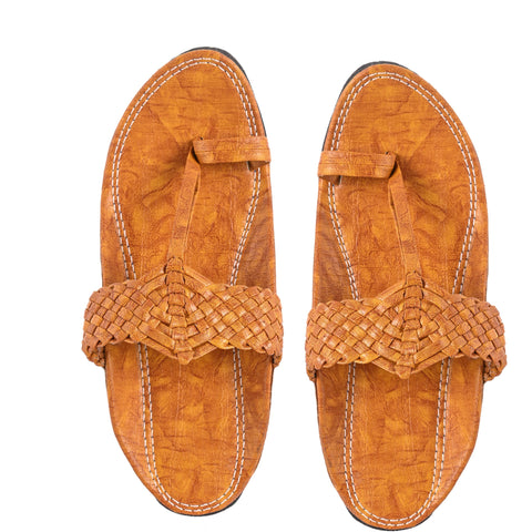Men's Light Brown Flat Leather Sandals