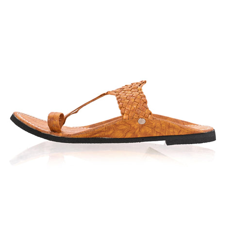 Men's Light Brown Flat Leather Sandals