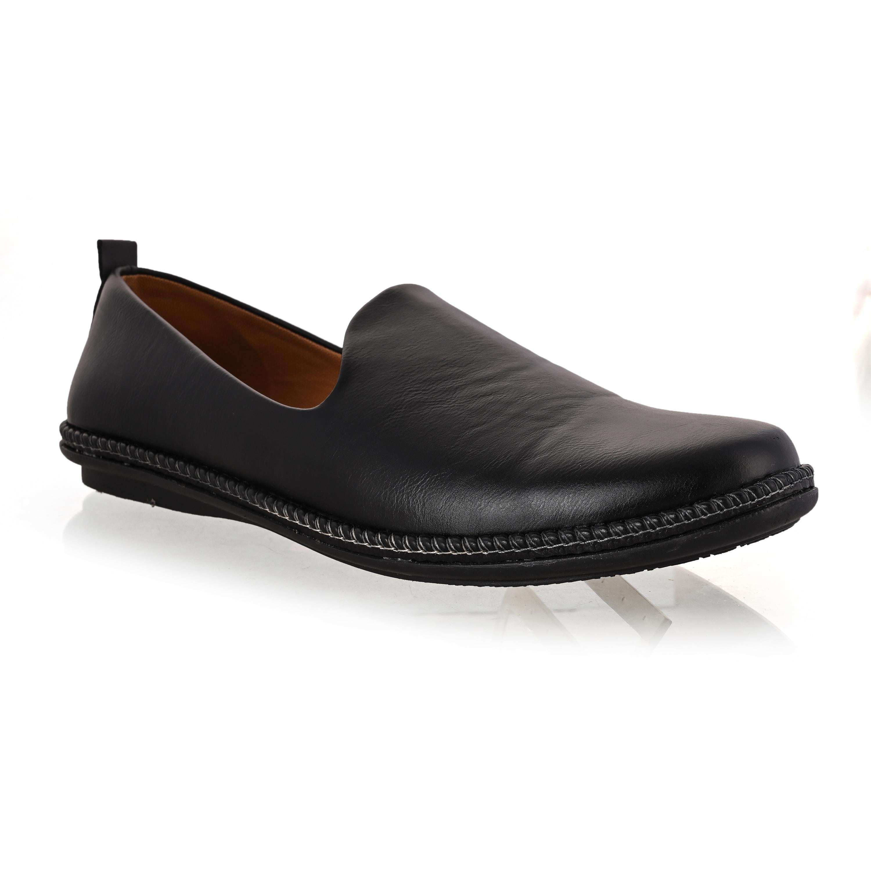 Men Black Slip on Leather Shoes